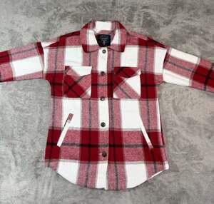 Cavalini men’s cozy red plaid thick flannel button up Shacket, S/CH